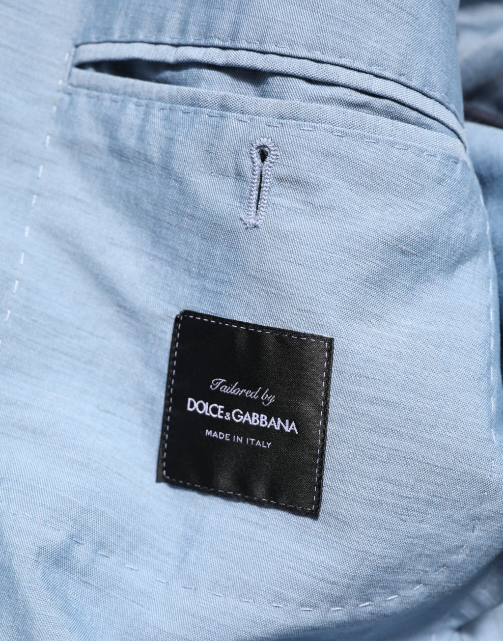 Veste blazer homme en lin Dolce & Gabbana Light Blue, coupe double boutonnage, élégante et décontractée.