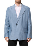 Blazer homme en lin Dolce & Gabbana Light Blue, double boutonnage, veste élégante avec détails sophistiqués.