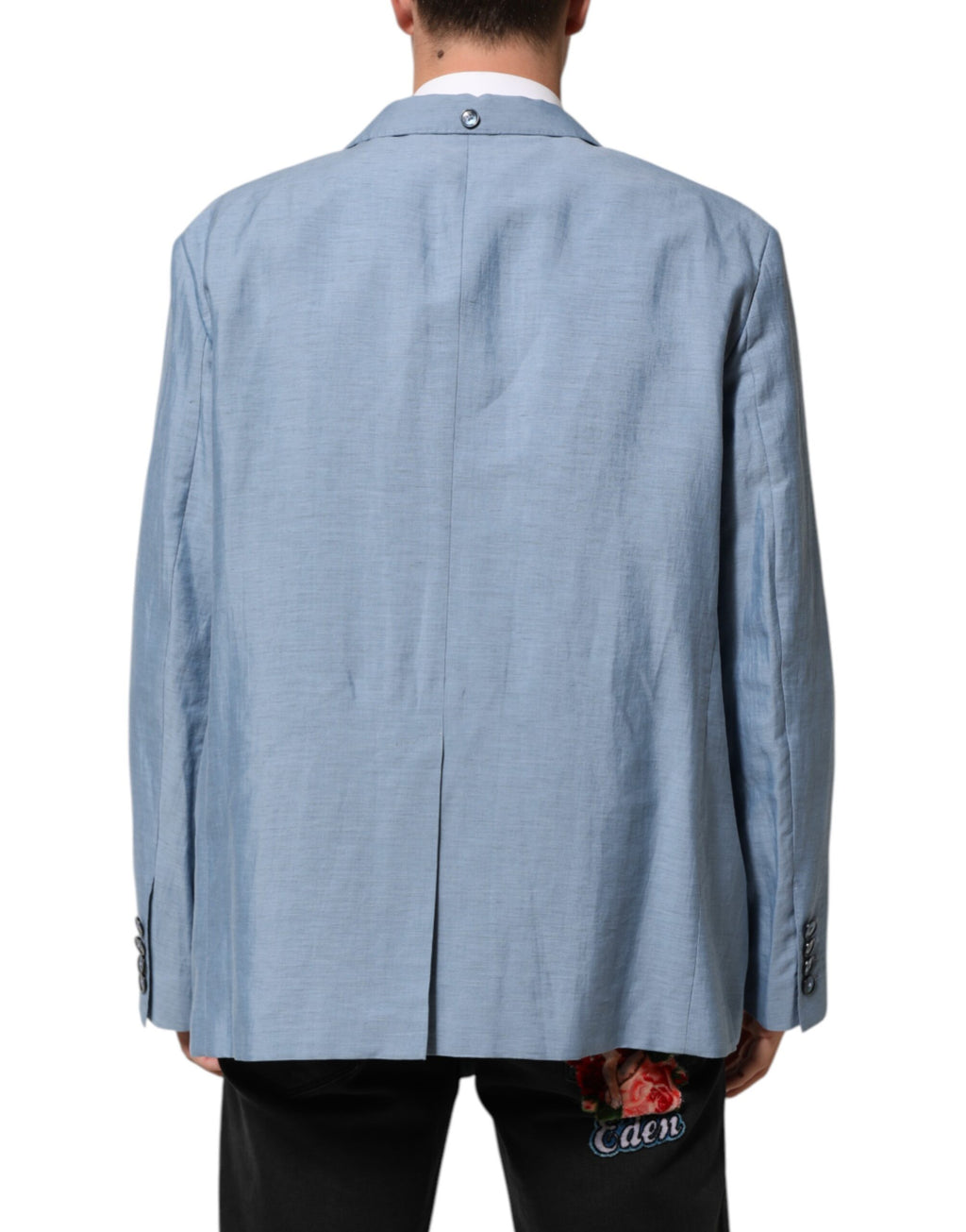Veste blazer homme en lin à double boutonnage Dolce & Gabbana Light Blue, élégante et légère, vue de face.