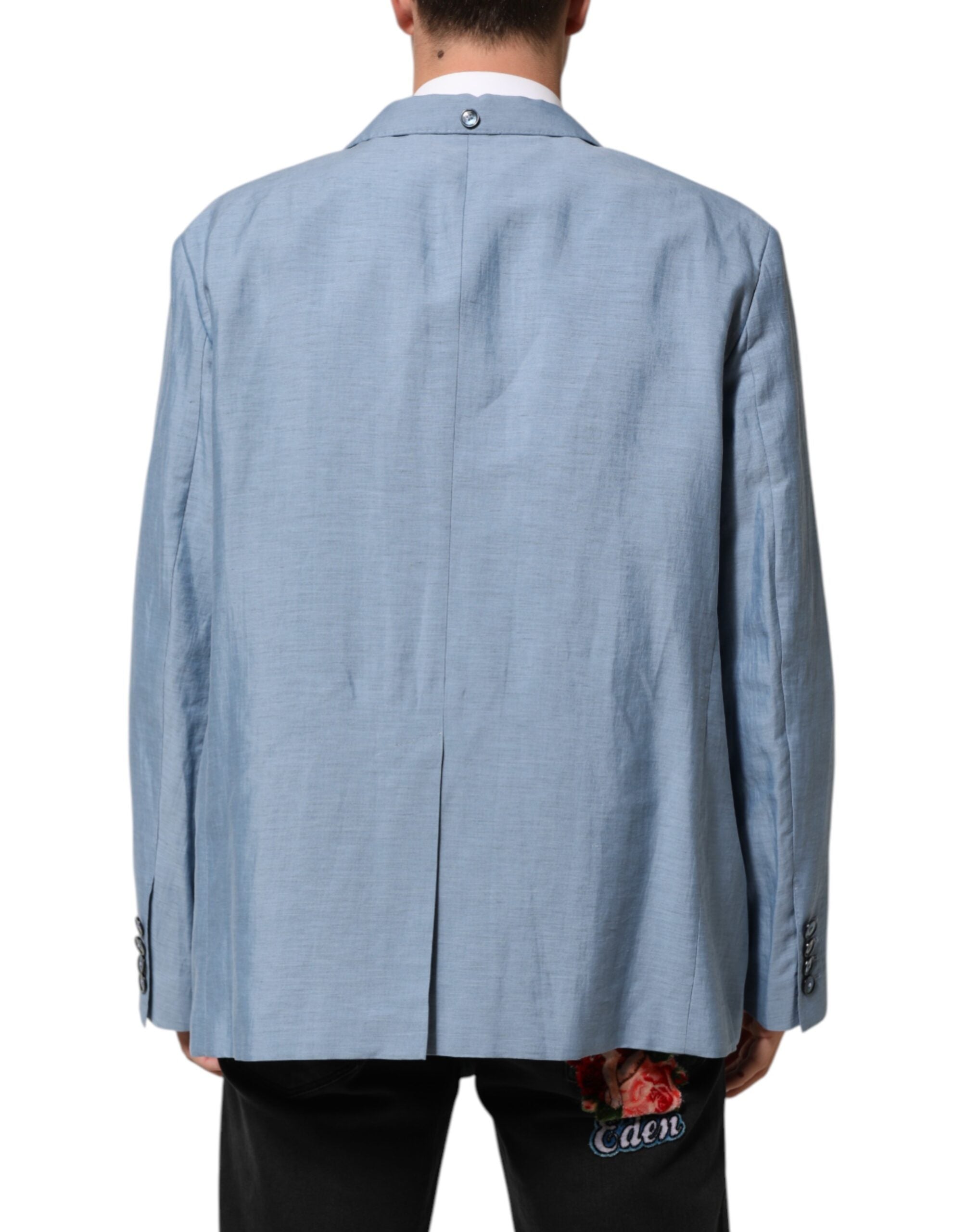 Veste blazer homme en lin à double boutonnage Dolce & Gabbana Light Blue, élégante et légère, vue de face.