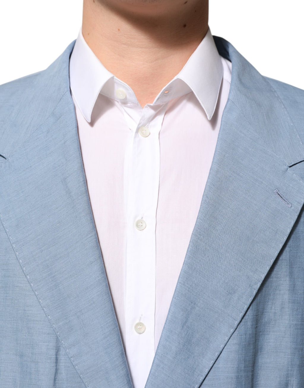 Veste blazer homme en lin double boutonnage Dolce & Gabbana Light Blue, style élégant et léger, vue de face.