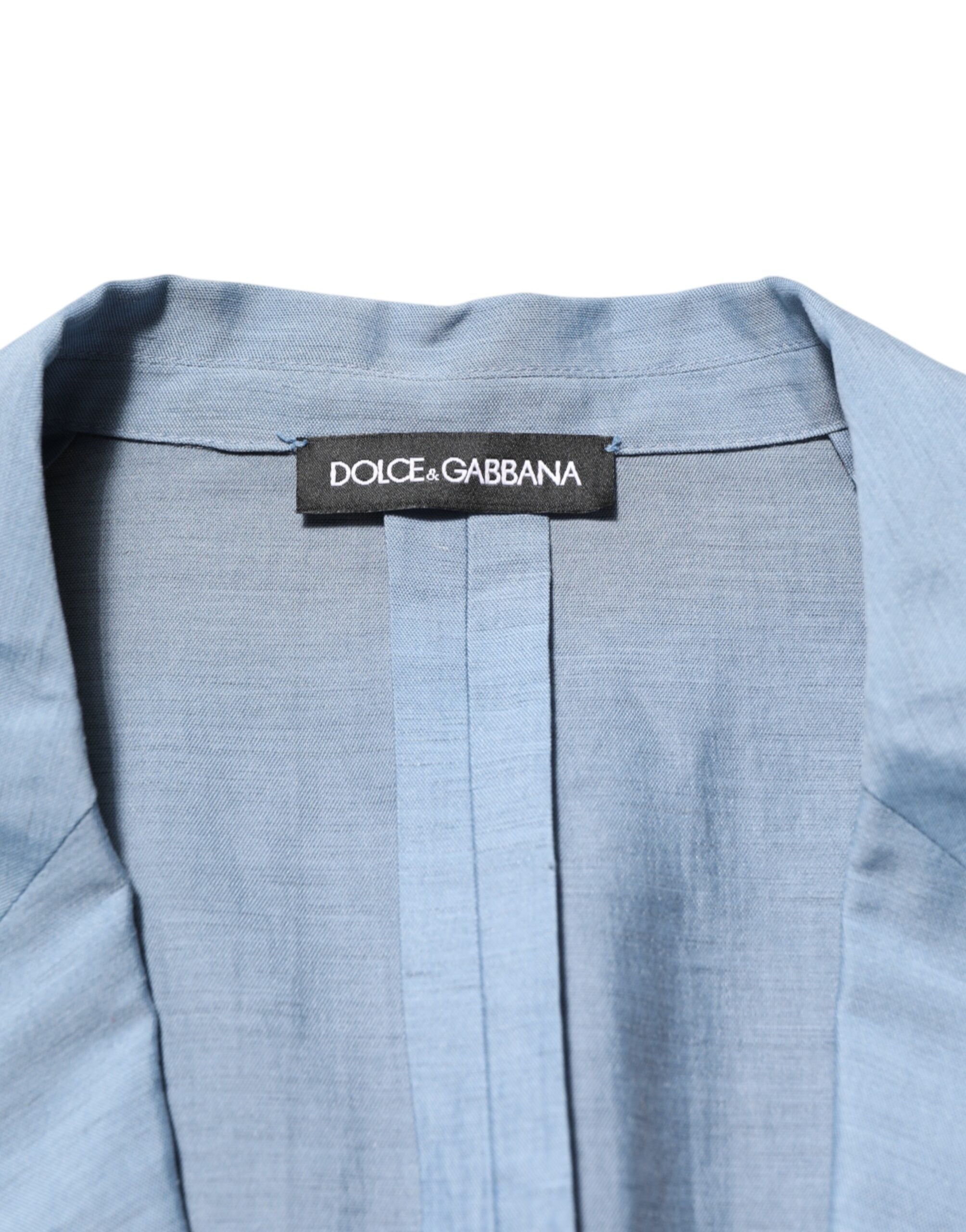 Veste blazer homme en lin double boutonnage Dolce & Gabbana Light Blue, élégante et légère, vue de face.