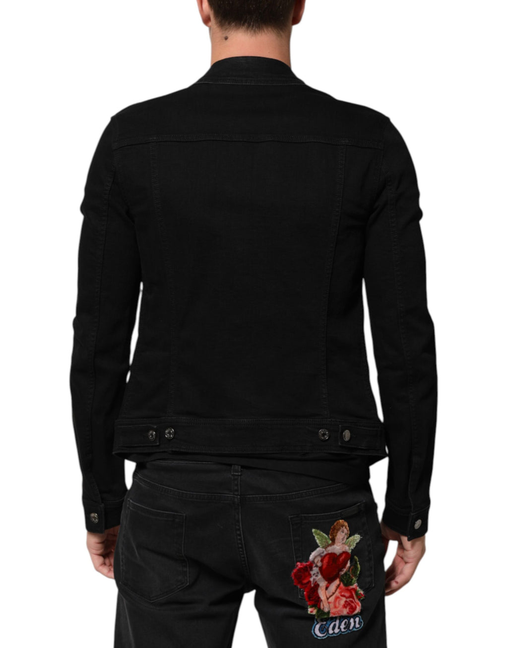 Veste en jean en coton stretch noire de Dolce & Gabbana avec boutons, style décontracté et élégant.