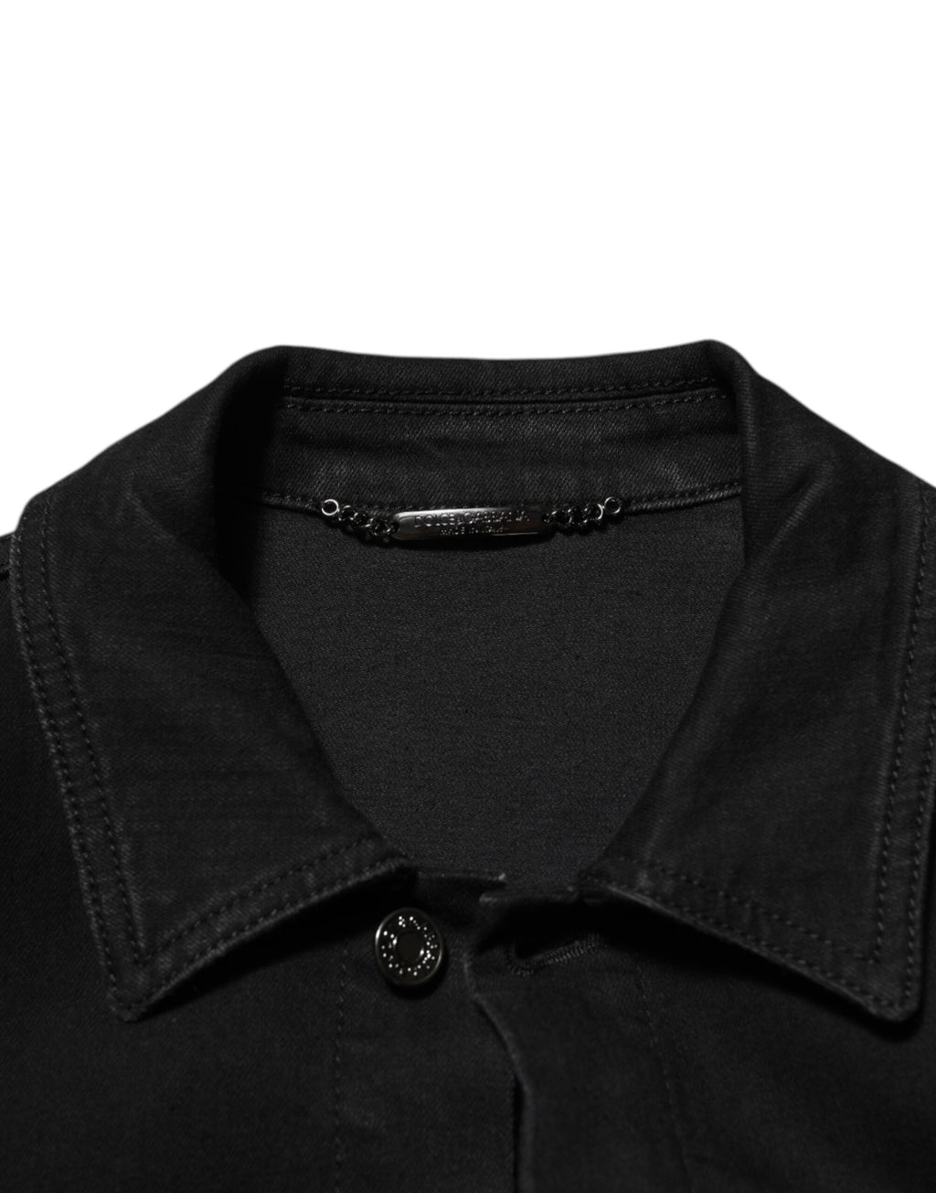 Veste en denim noir extensible en coton de Dolce & Gabbana avec boutons, style décontracté et tendance.