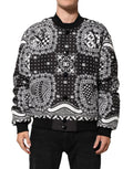 Veste bomber Dolce & Gabbana à motif bandana noir et blanc, style décontracté avec fermeture éclair et poches latérales.