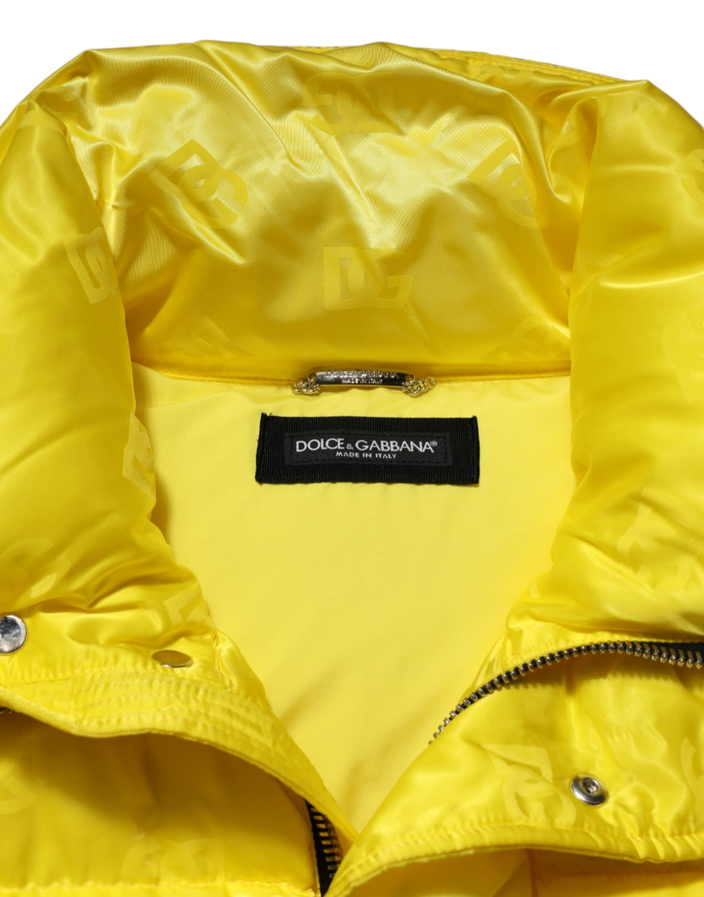 Veste bomber pour homme Dolce & Gabbana en nylon jaune avec logo, rembourrée et à coupe décontractée.
