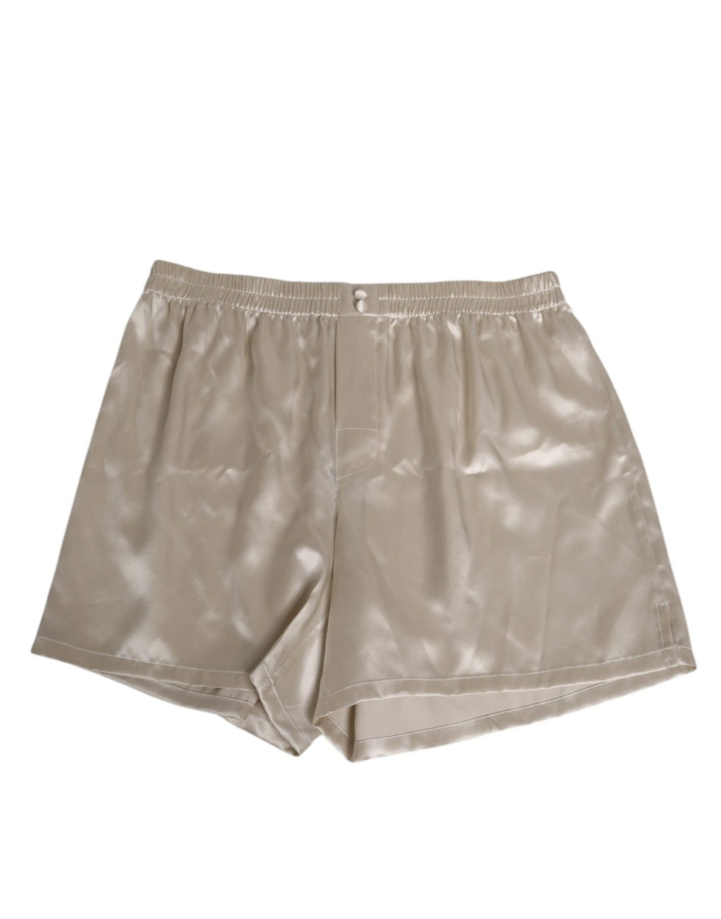 Boxers de bain pour homme Dolce & Gabbana en satin de soie beige avec ceinture élastique, style élégant et confortable.