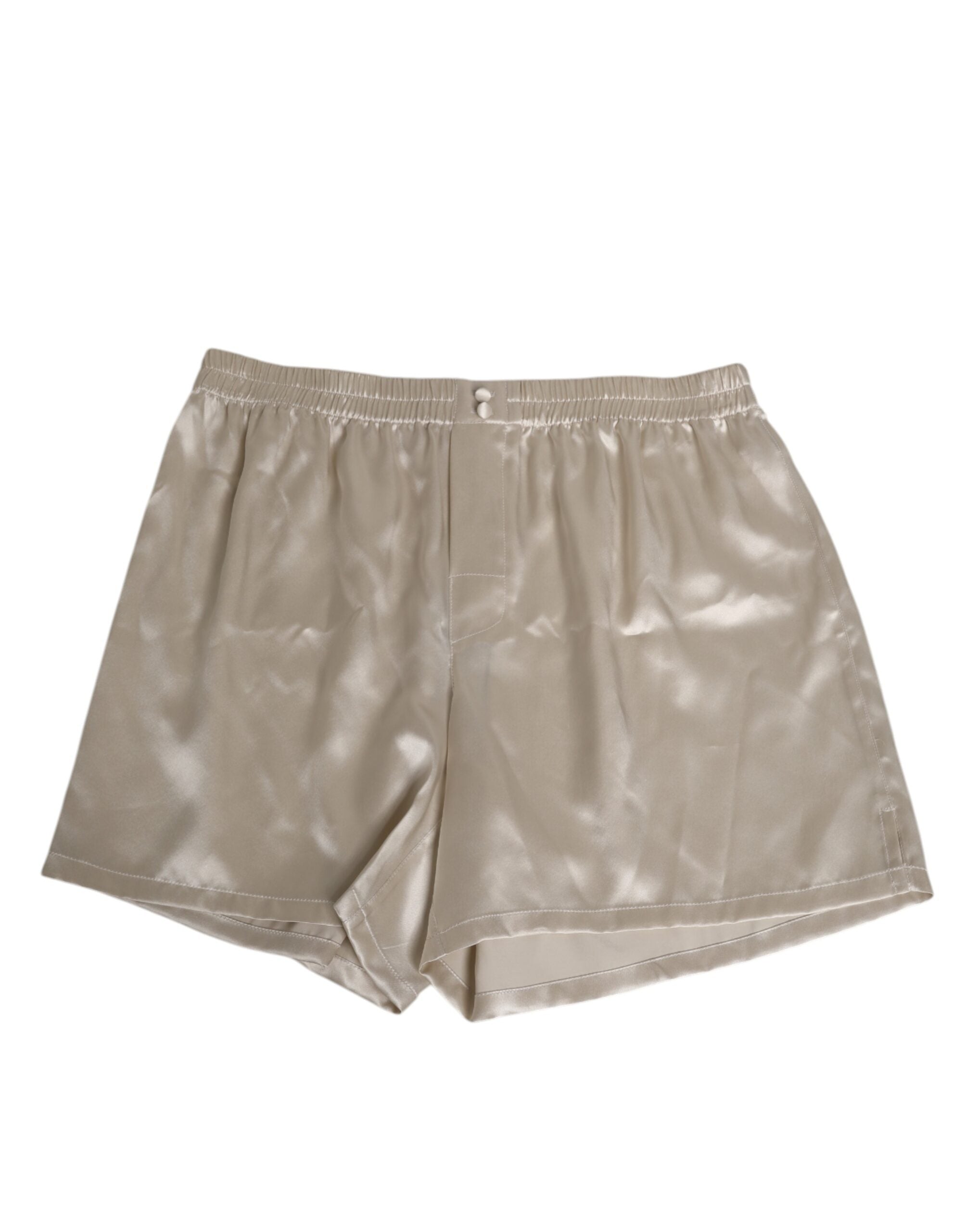 Boxers de bain homme en satin de soie beige de Dolce & Gabbana, avec élastique et design élégant.