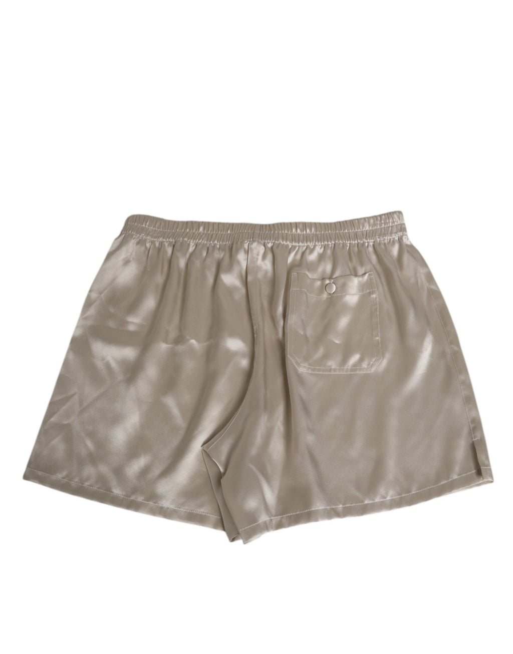 Boxers de bain pour homme en satin de soie beige de Dolce & Gabbana, shorts élastiques confortables et élégants.