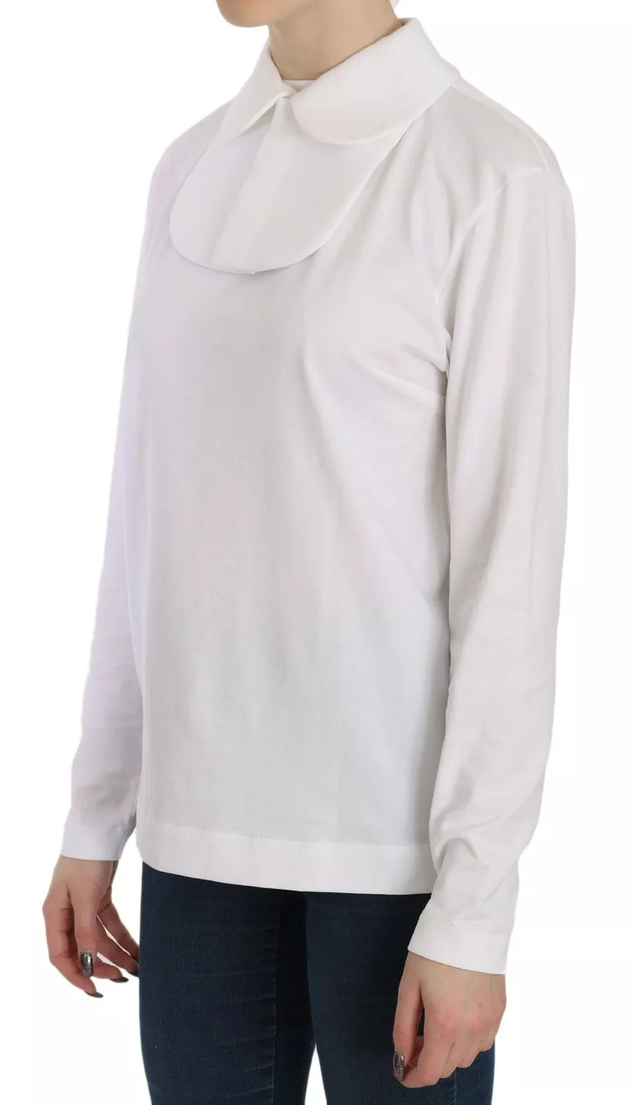 Chemise blanche en coton à manches longues avec col Dolce & Gabbana, élégante et sophistiquée.