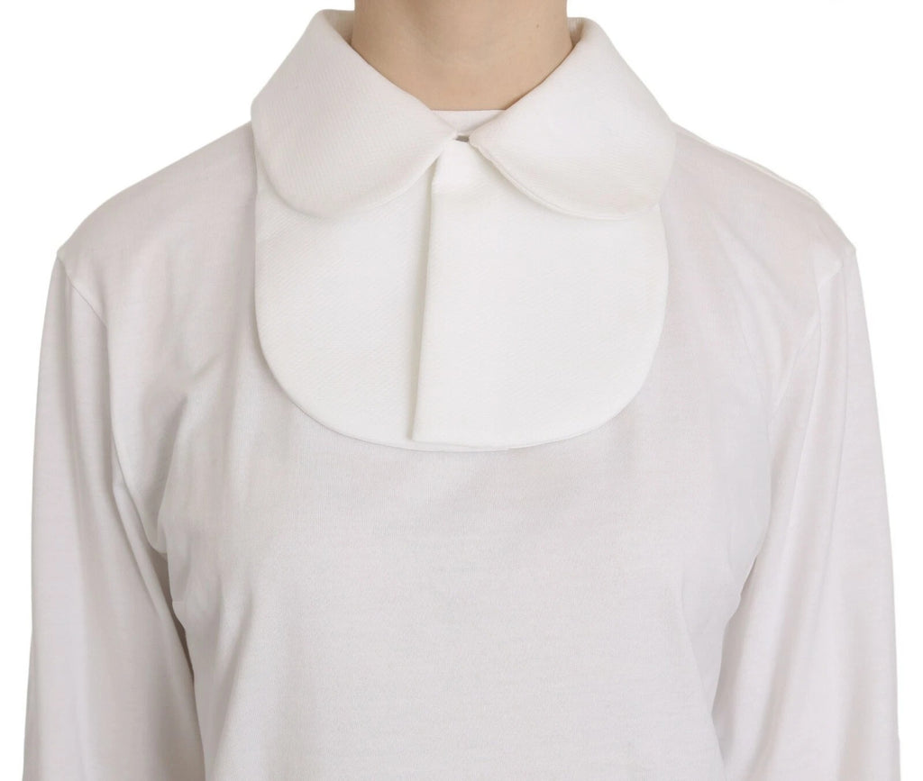 Chemise blanche en coton à manches longues et col Dolce & Gabbana, vue de face, détails du tissu et du col visibles.