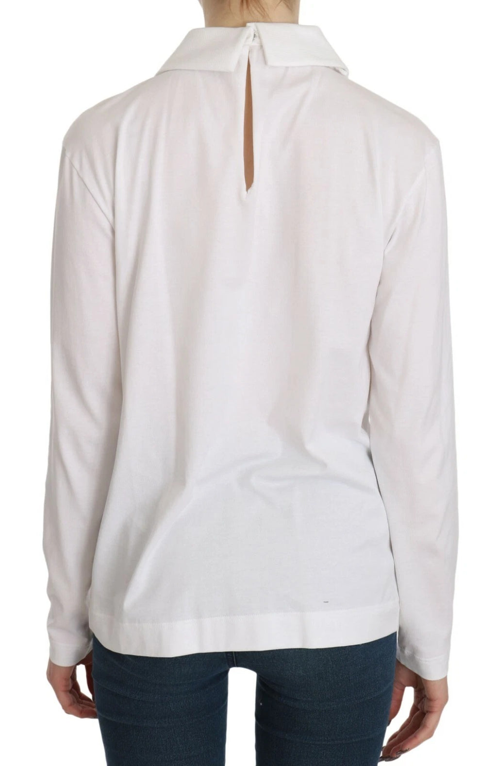 Chemisier blanc à manches longues et col en coton Dolce & Gabbana, vue de face, détails de la finition.