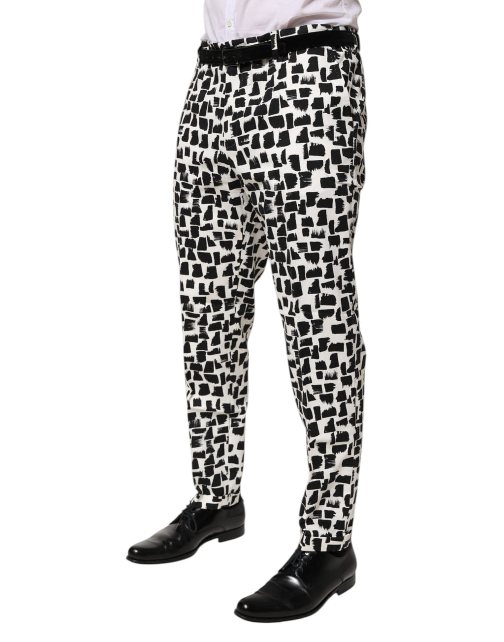 Pantalons en coton mélangé à motif abstrait noir et blanc de Dolce & Gabbana, style élégant et moderne.