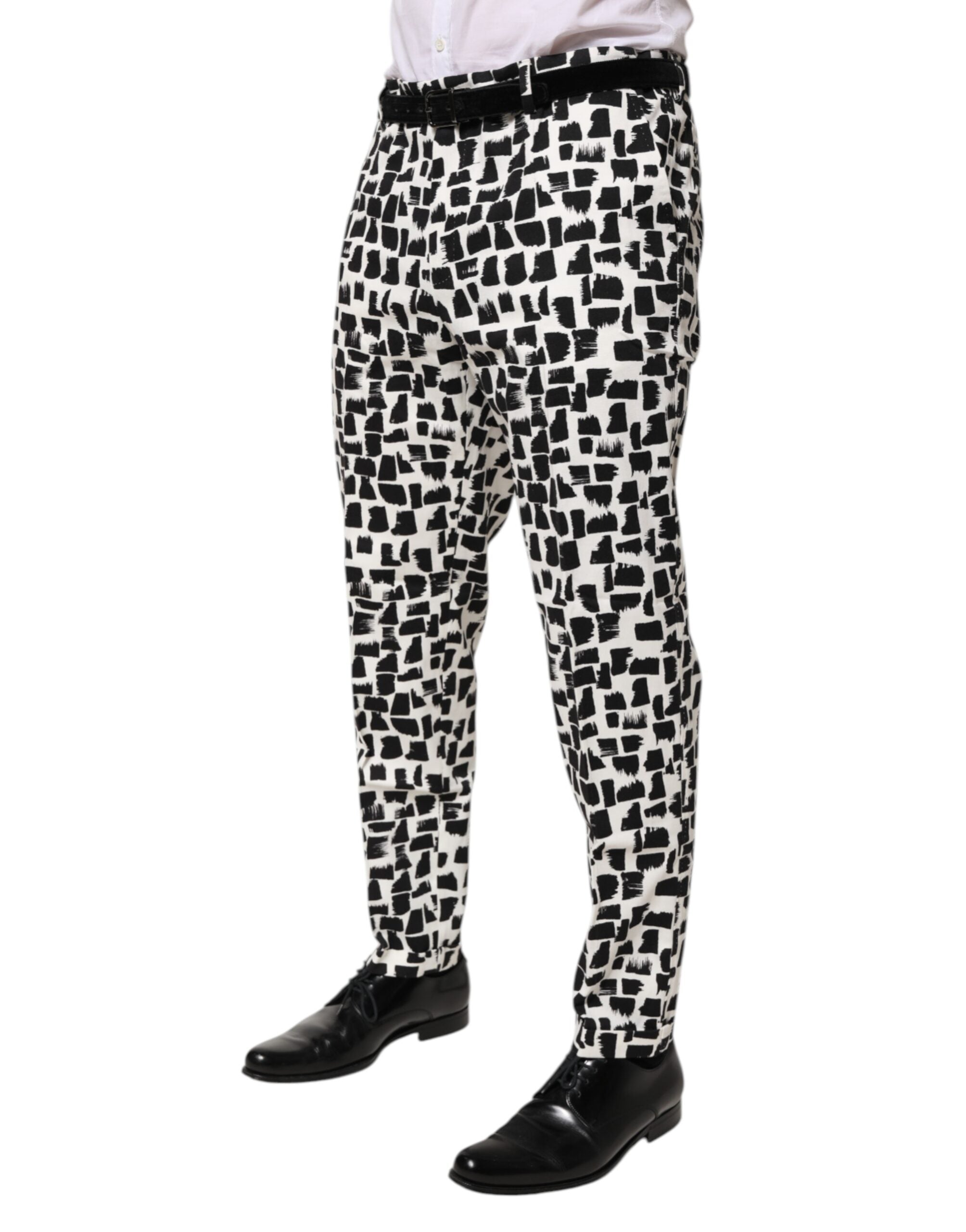 Pantalons en coton mélangé à motif abstrait noir et blanc de Dolce & Gabbana, style élégant et moderne.