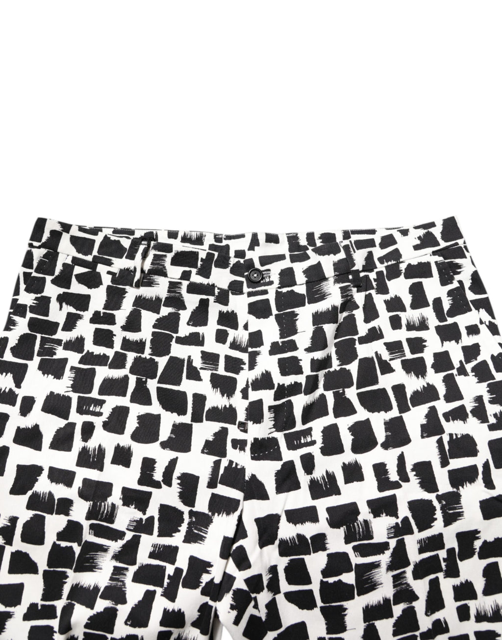 Pantalons en coton mélangé noir et blanc avec motif abstrait de Dolce & Gabbana, style moderne et élégant.