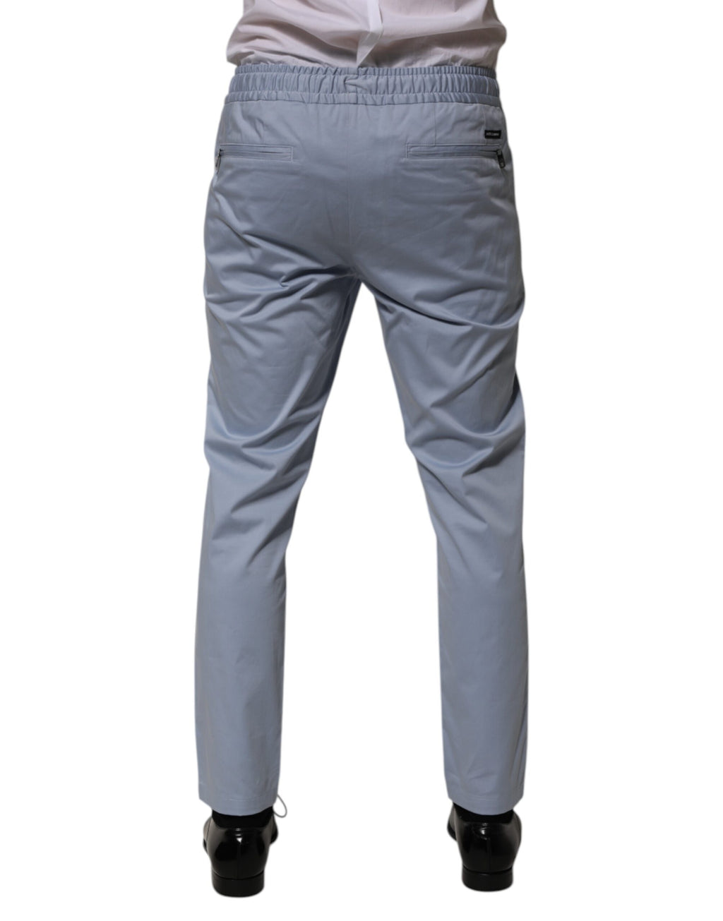 Pantalon homme Dolce & Gabbana Light Blue en coton avec taille élastique à cordon, style décontracté et confortable.