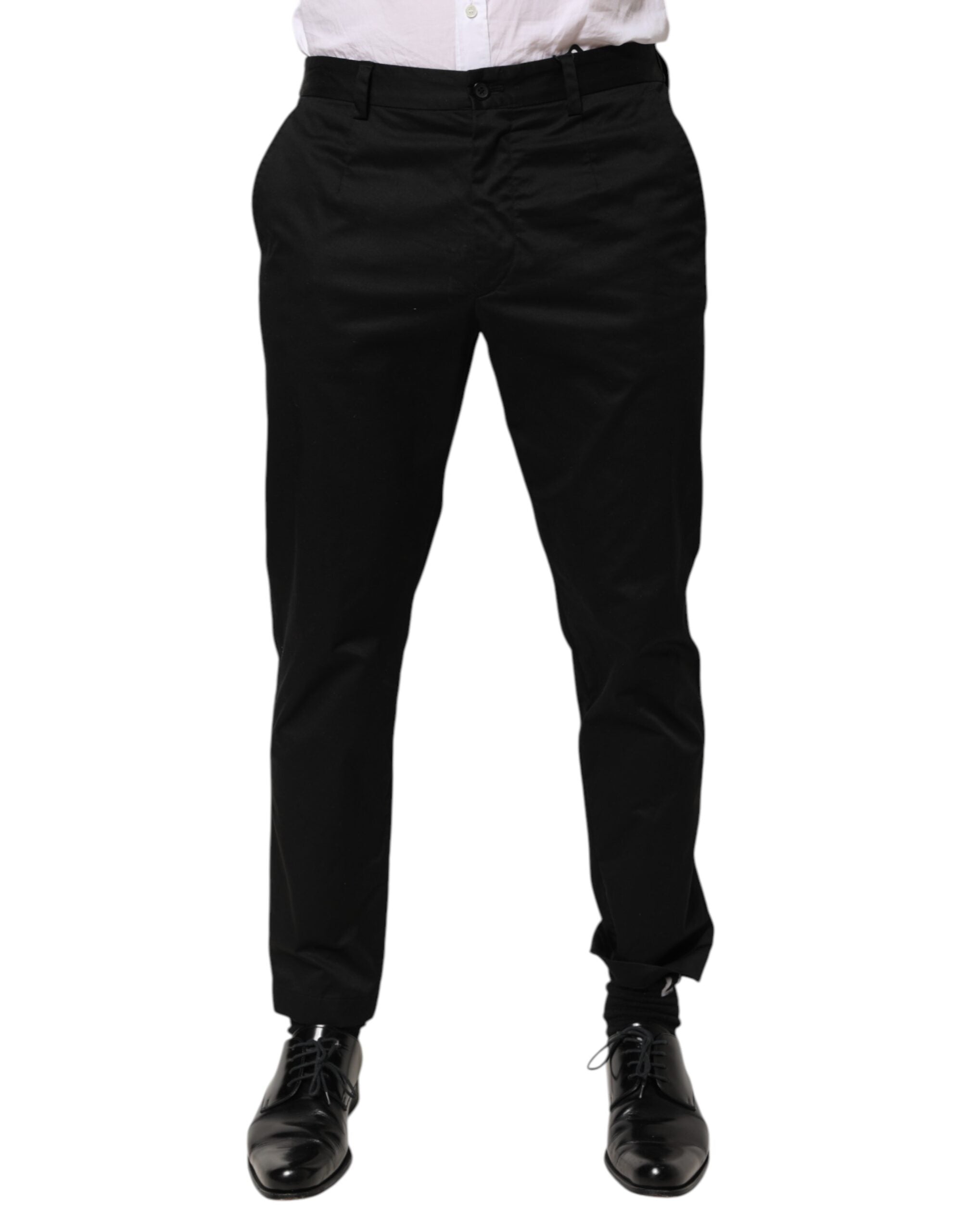 Pantalon homme noir en coton Dolce & Gabbana, pantalon formel tapered, style élégant et moderne.