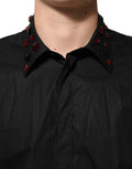 Chemise pour homme Dolce & Gabbana en coton noir avec col orné de détails embellis.