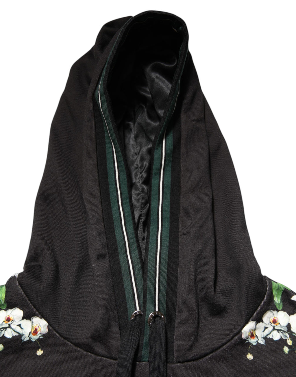 Sweat à capuche Dolce & Gabbana KING Black Orchid avec logo floral, design noir élégant et détails distinctifs.