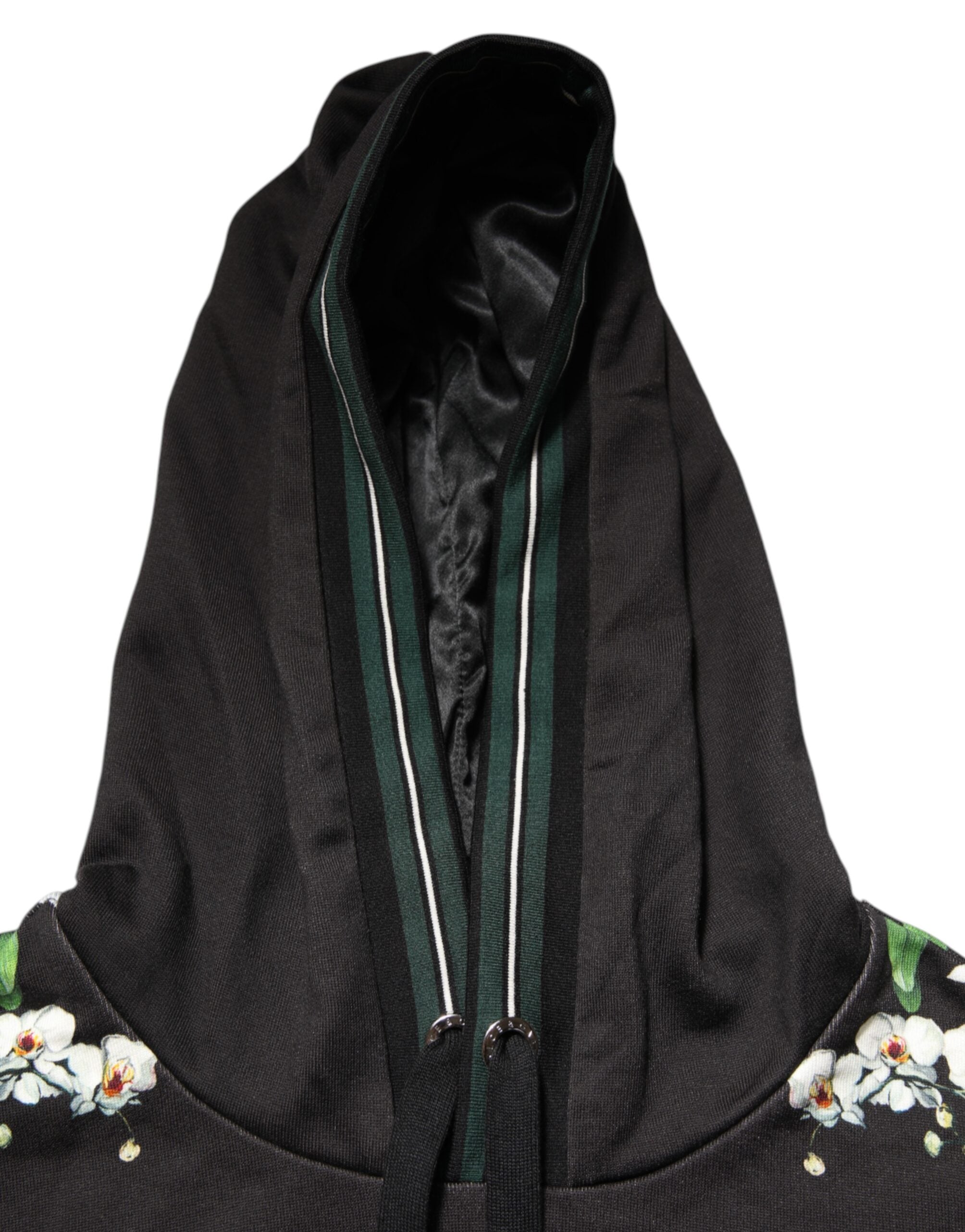 Sweat à capuche Dolce & Gabbana KING Black Orchid avec logo floral, design noir élégant et détails distinctifs.