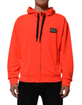 Sweat à capuche Dolce & Gabbana en polyester rouge fluorescent avec logo et patch, style décontracté et tendance.