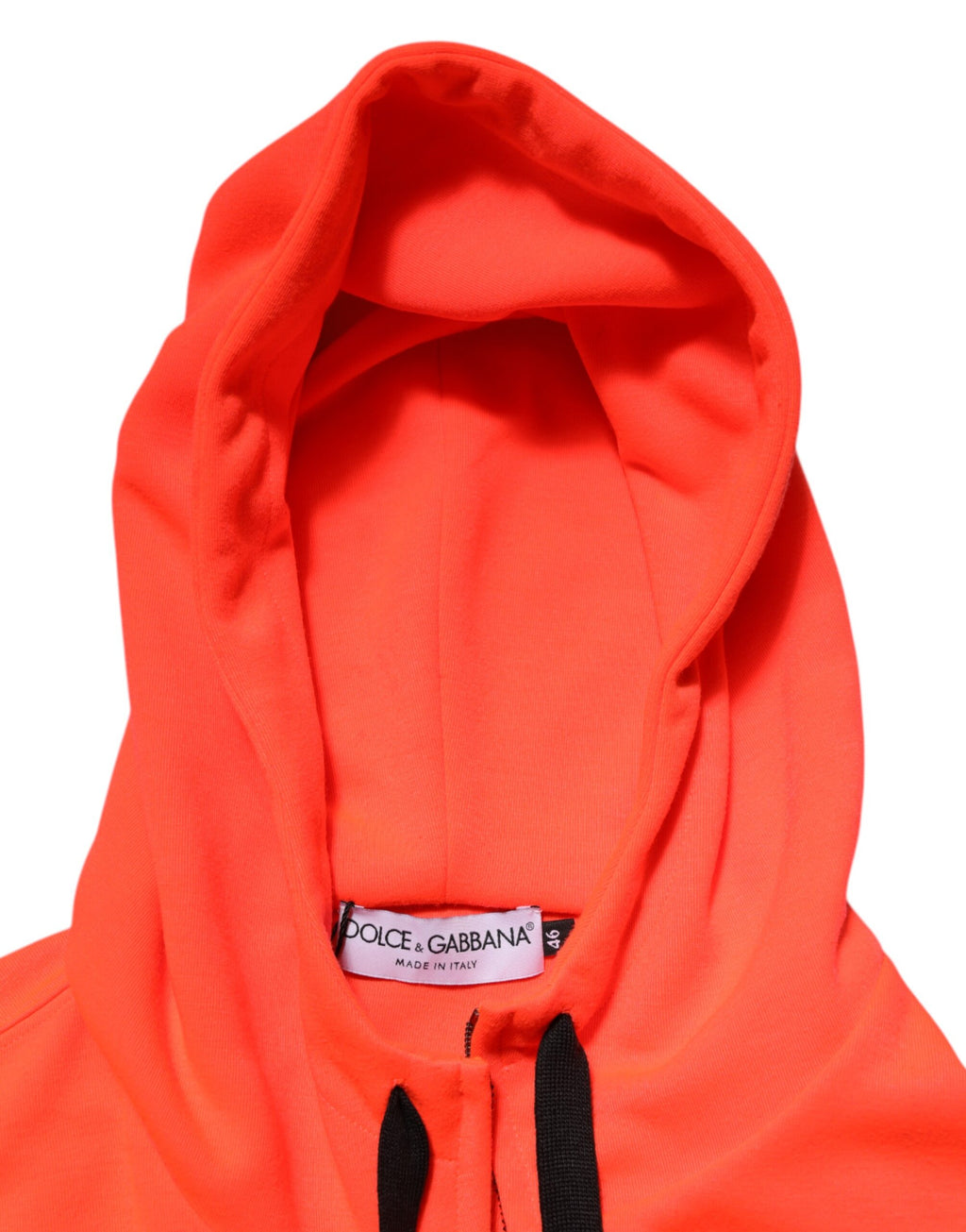 Sweat à capuche en polyester rouge fluorescent avec logo Dolce & Gabbana, style décontracté et moderne.