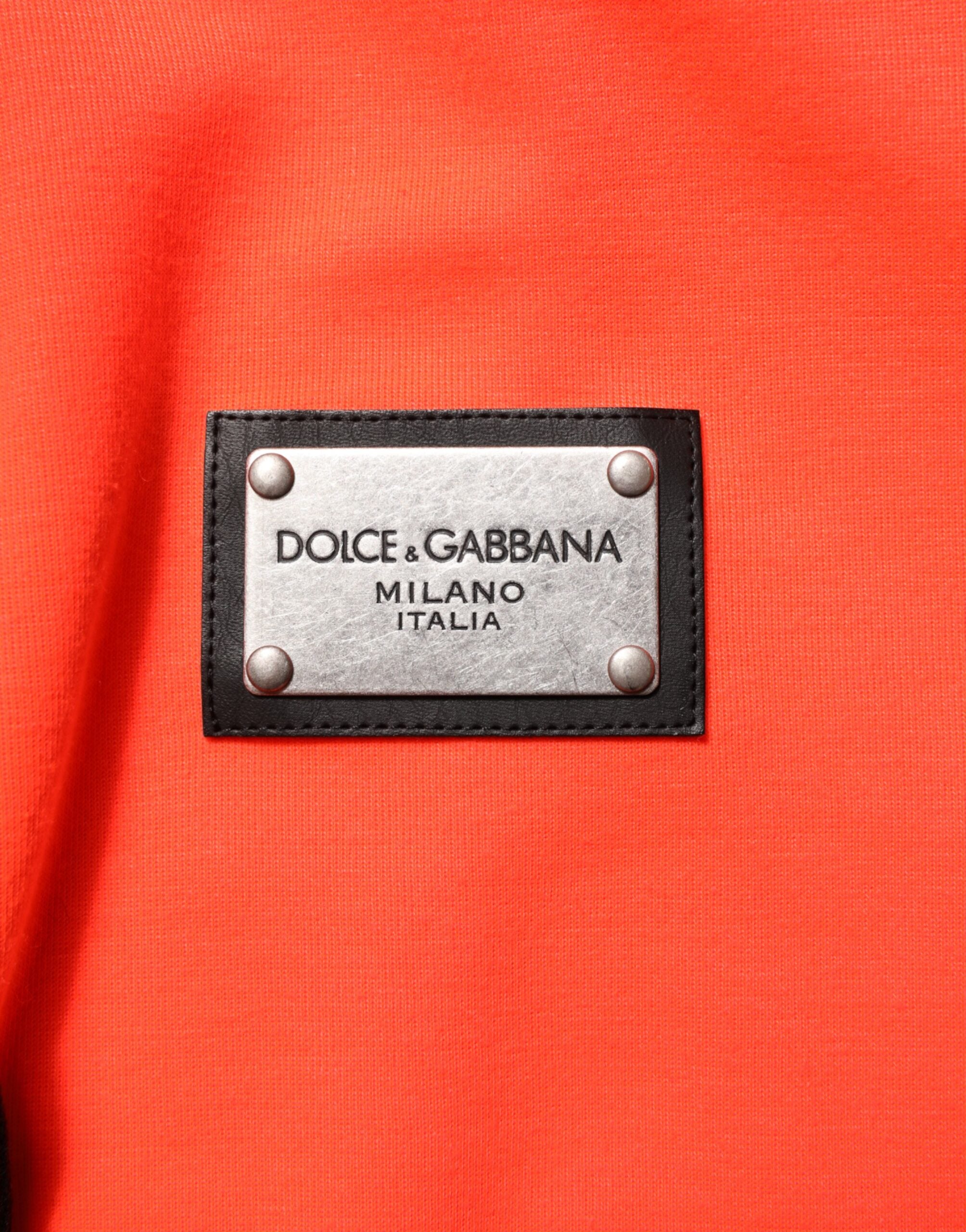 Sweat à capuche en polyester rouge fluorescent avec logo Dolce & Gabbana, hoodie tendance et confortable.