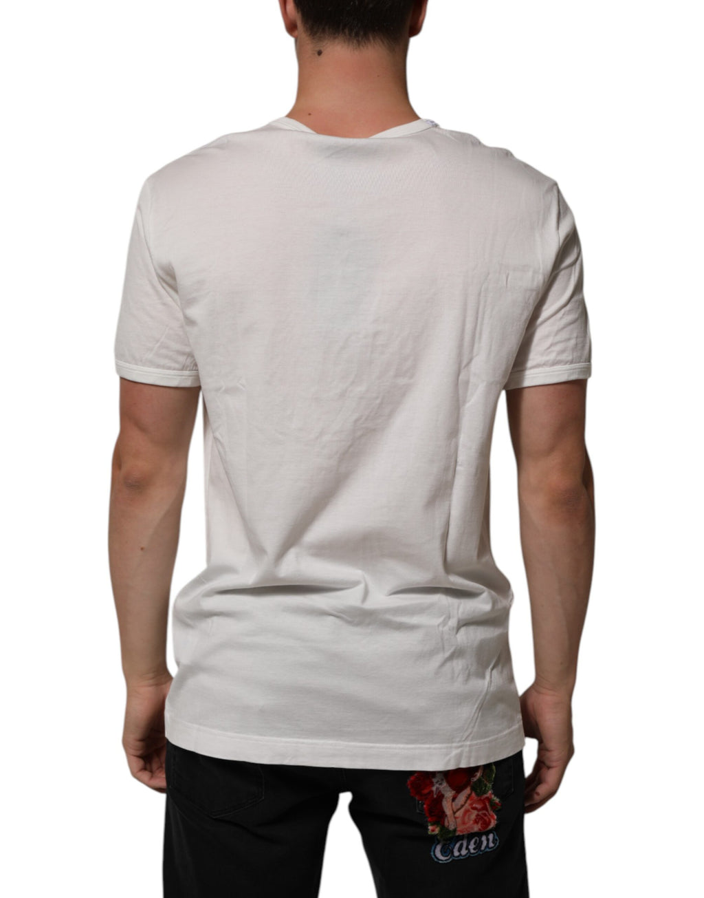 T-shirt blanc en coton Dolce & Gabbana avec motif de couronne embossée pour homme, vue de face.