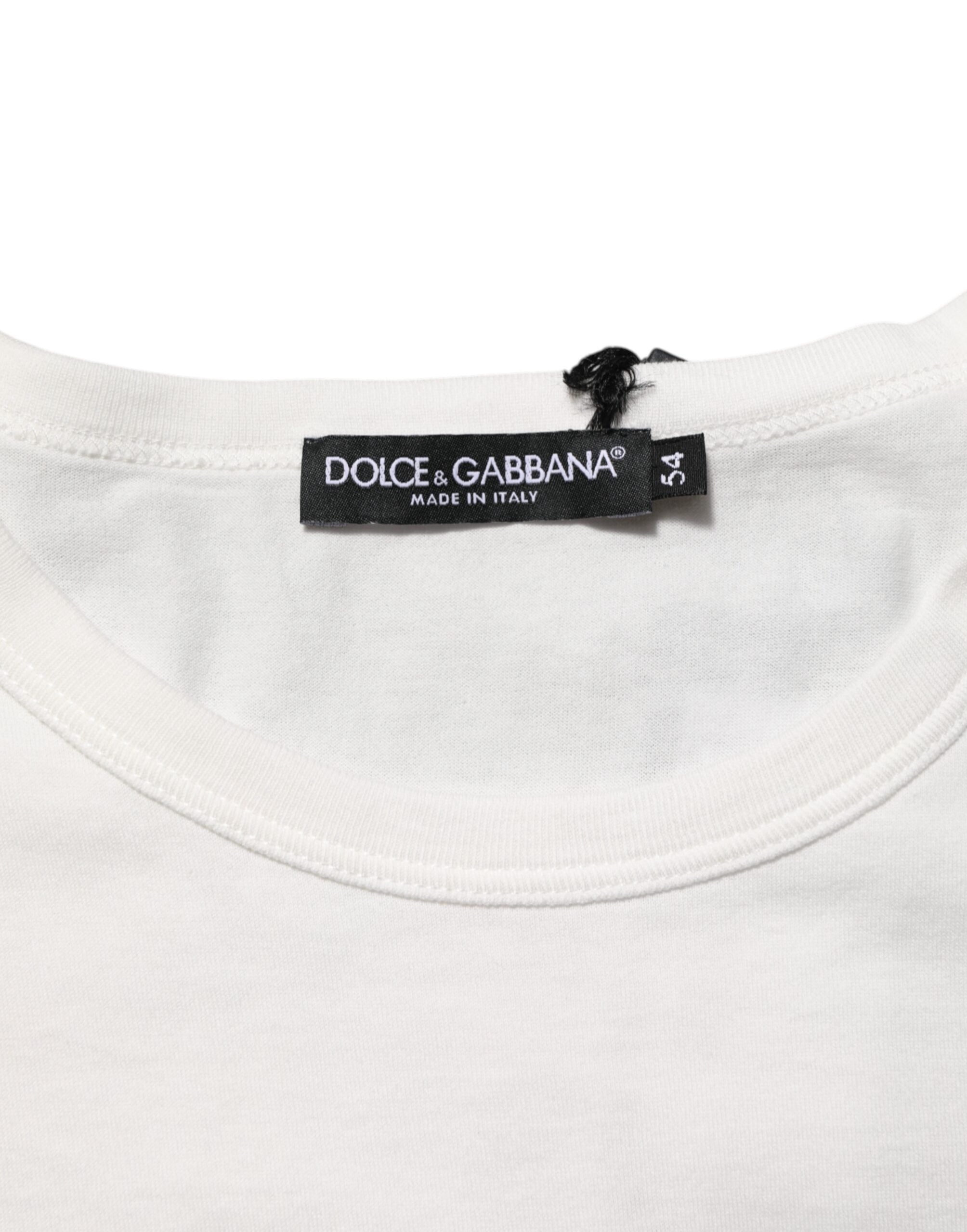 T-shirt blanc en coton Dolce & Gabbana avec motif de couronne DG embossée, pour homme, vue de face.