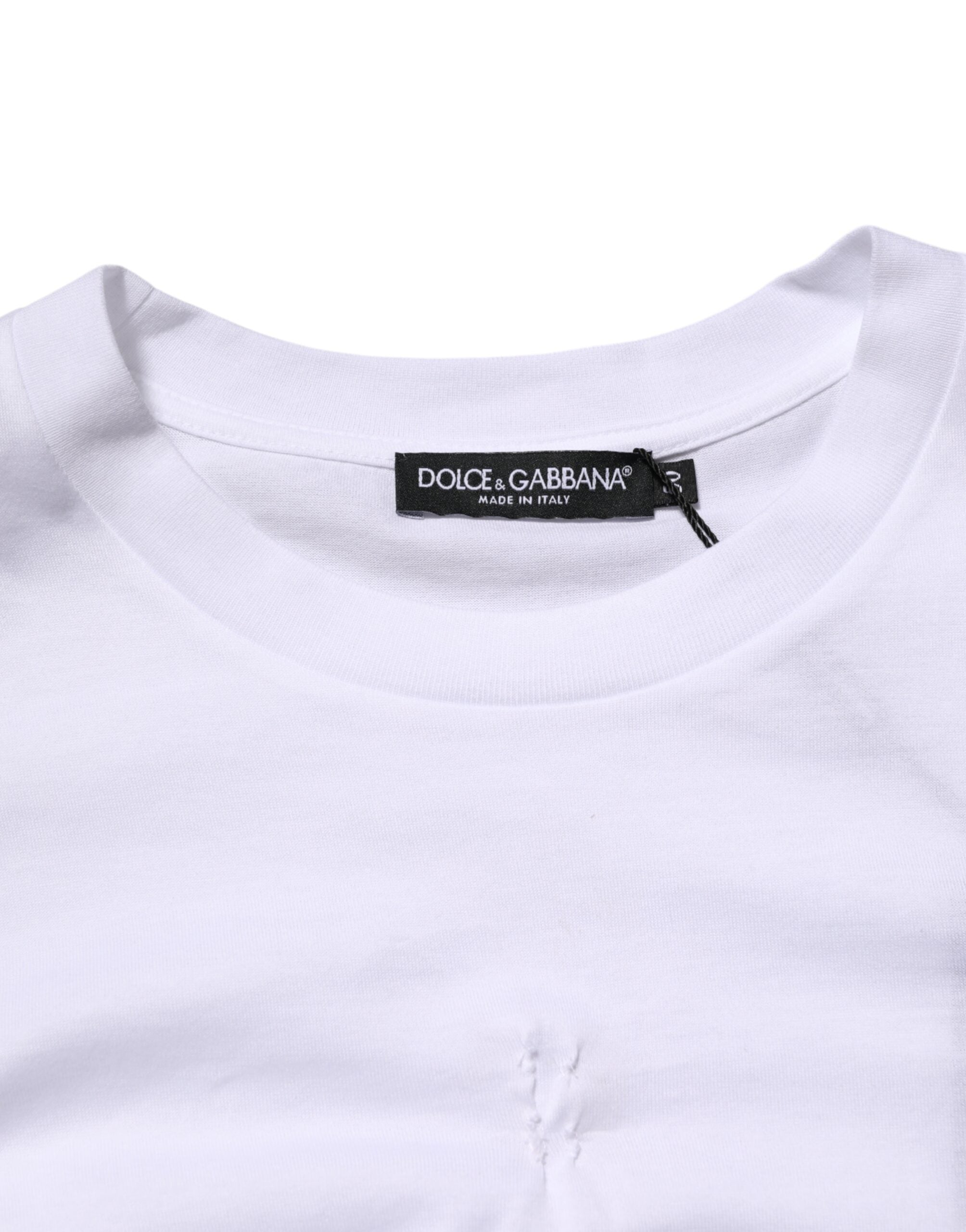 T-shirt blanc en coton pour homme Dolce & Gabbana avec logo brodé, col rond et design élégant.