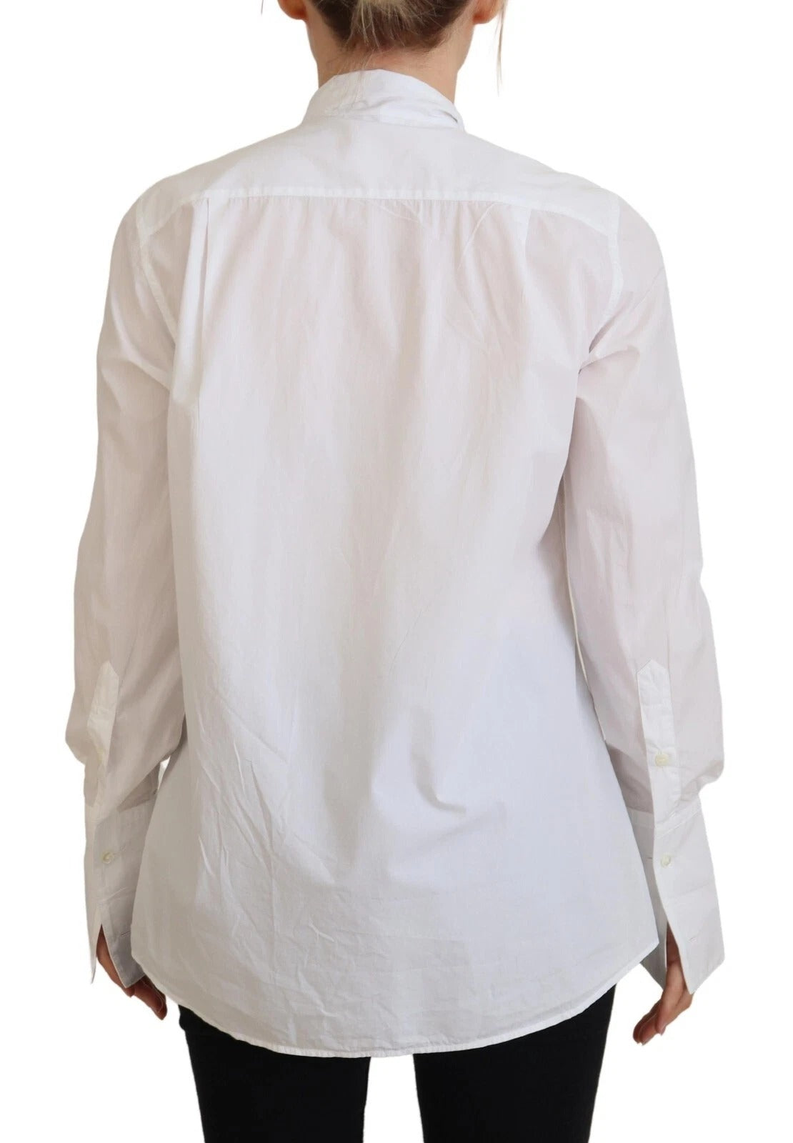 Haut blanc en coton à col et manches longues de Dolce & Gabbana, style formel élégant pour femme.