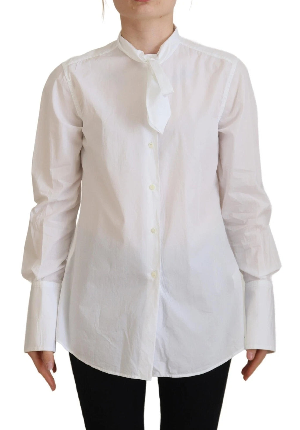 Chemise blanche en coton Dolce & Gabbana avec col et manches longues, style formel et élégant.