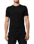 T-shirt homme Dolce & Gabbana en velours de coton noir avec logo imprimé, style élégant et décontracté.