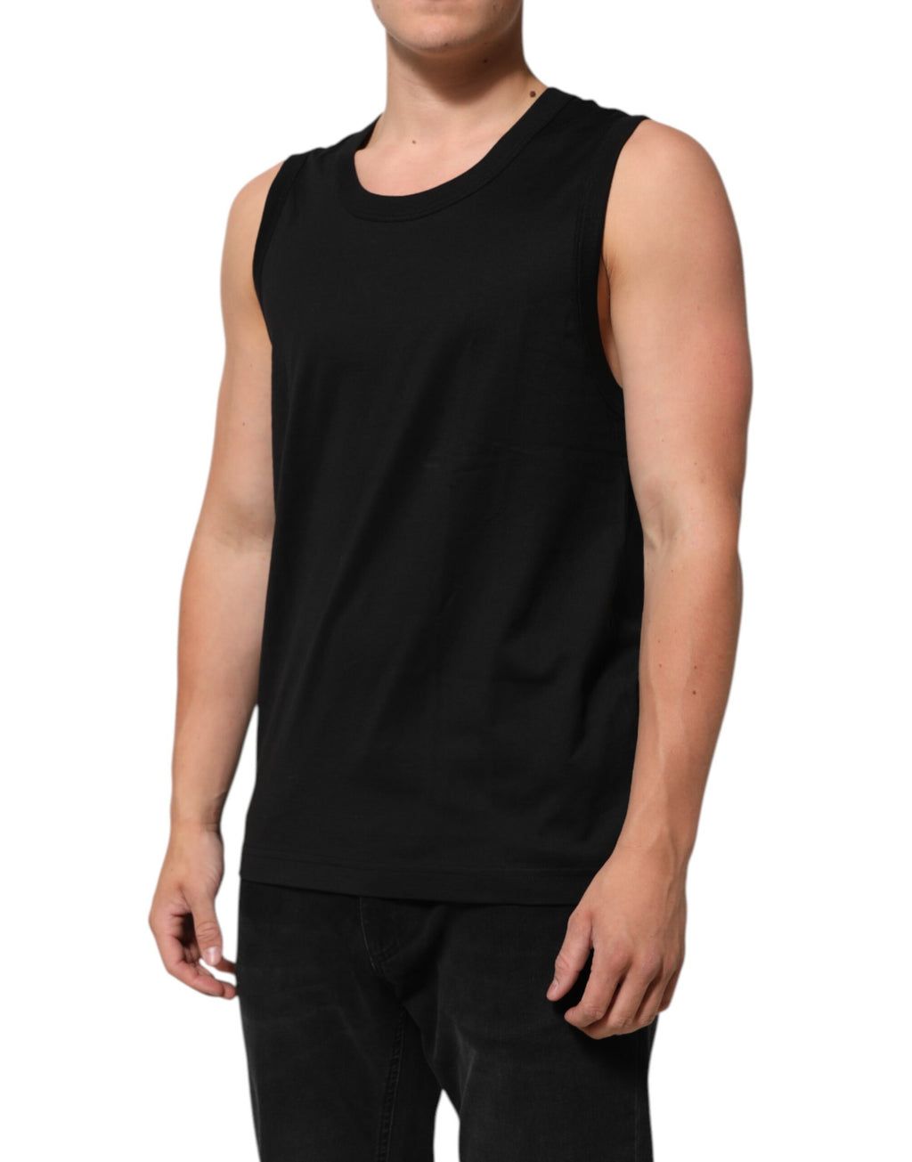 Débardeur sans manches en coton noir de Dolce & Gabbana pour homme, élégant et confortable, visible en détail dans l’image.