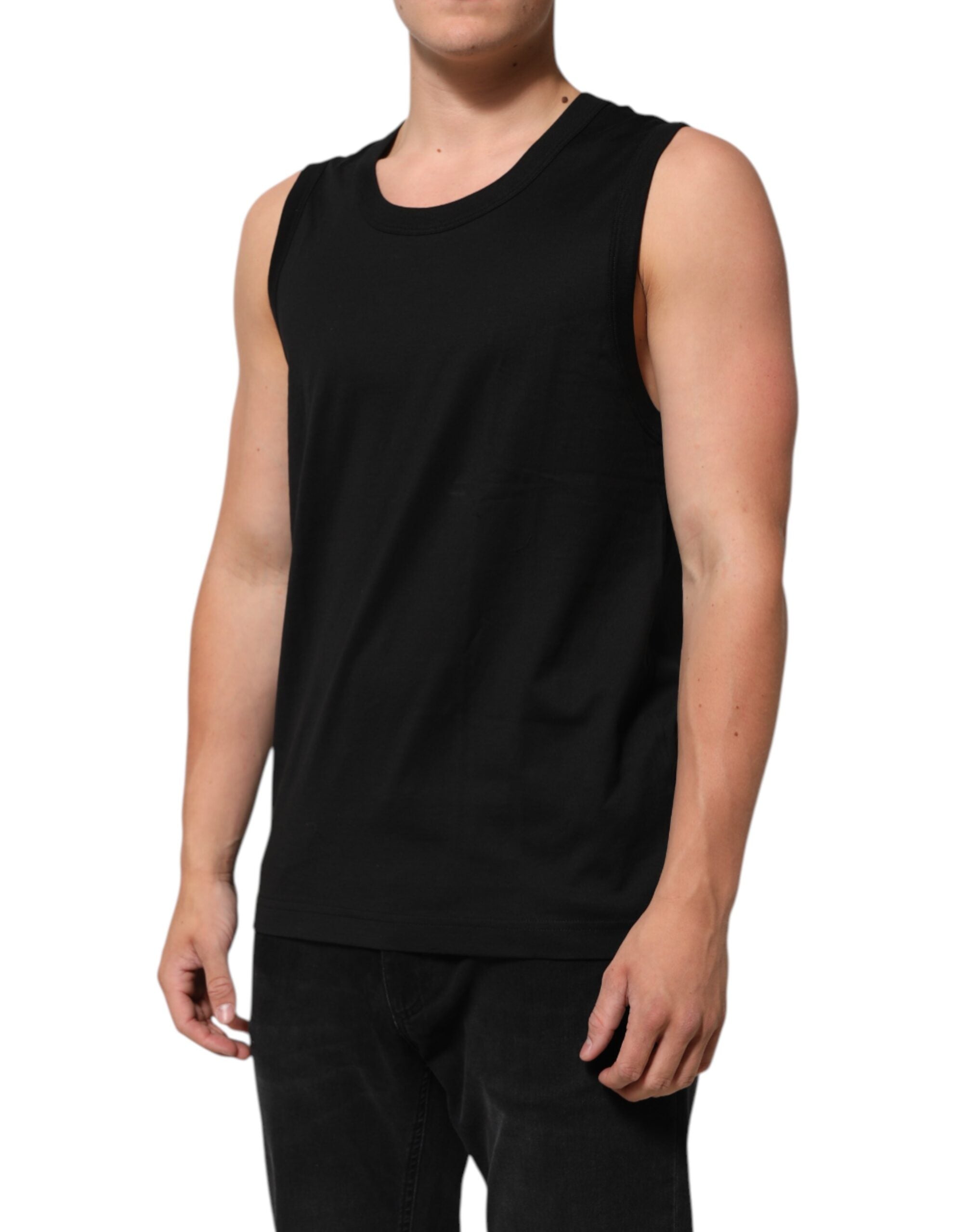 Débardeur sans manches en coton noir de Dolce & Gabbana pour homme, élégant et confortable, visible en détail dans l’image.