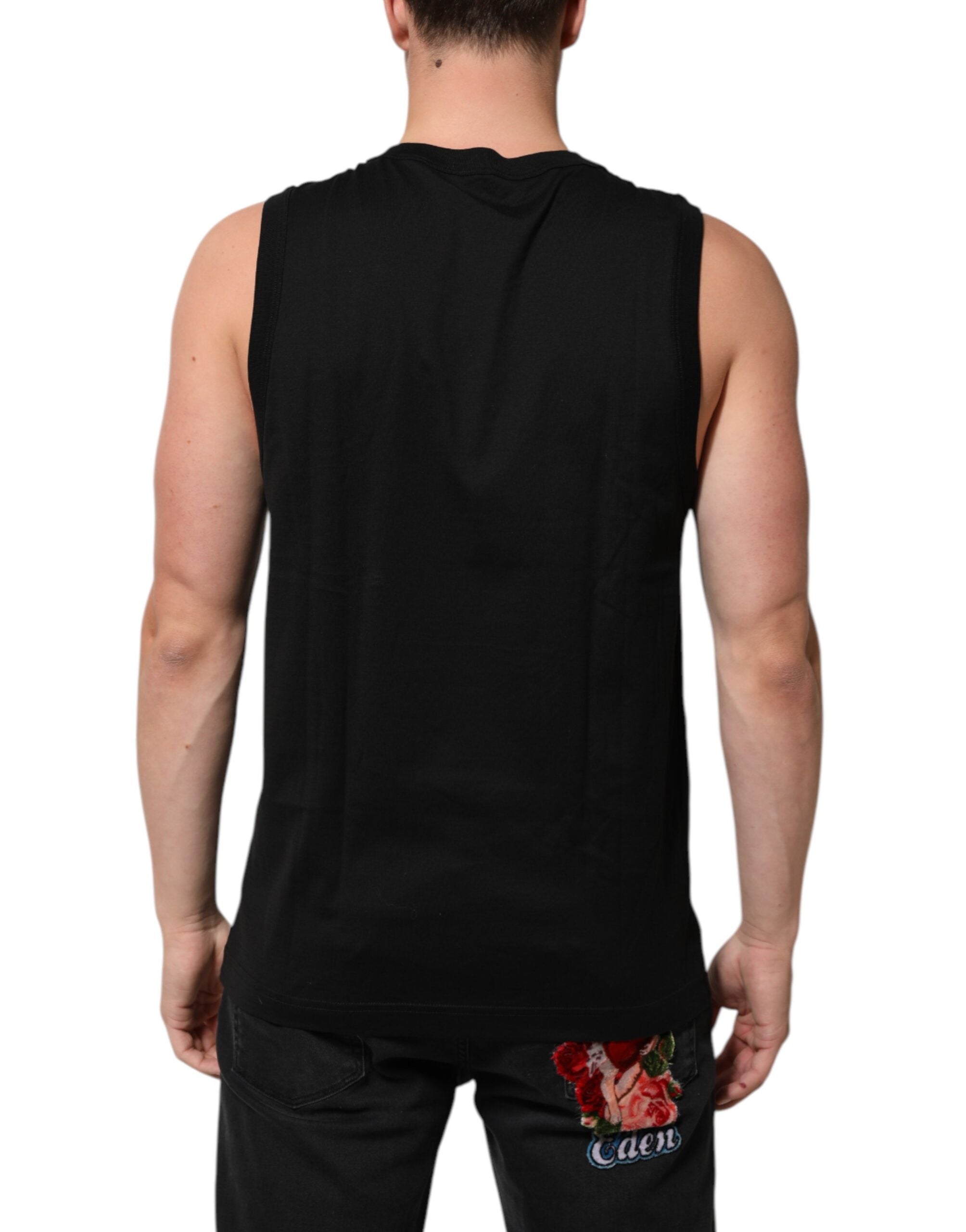 Débardeur homme sans manches en coton noir de Dolce & Gabbana, vêtement de sous-vêtements élégants et confortables.