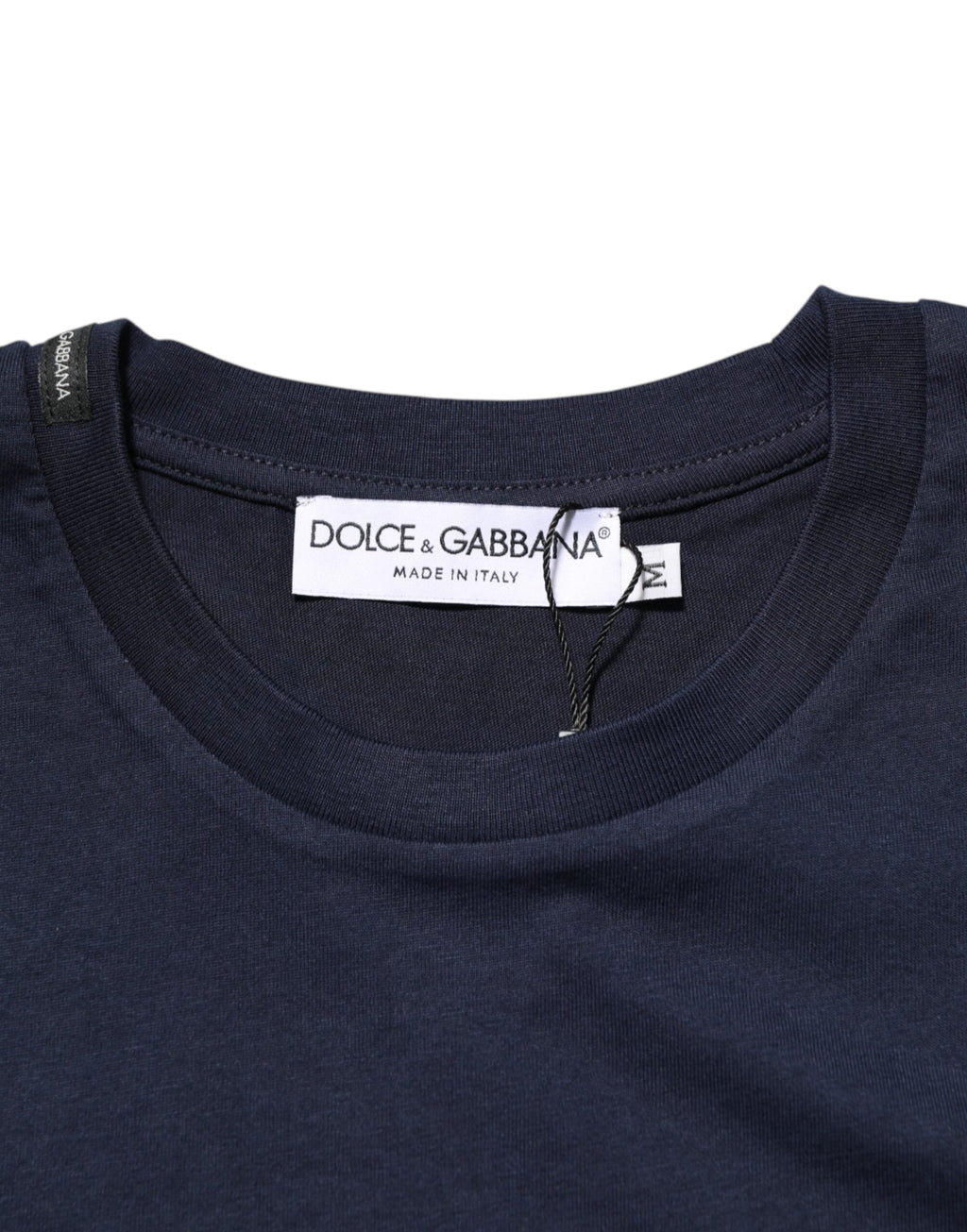 T-shirt homme Dolce & Gabbana en coton bleu foncé avec logo DG imprimé, style décontracté et moderne.