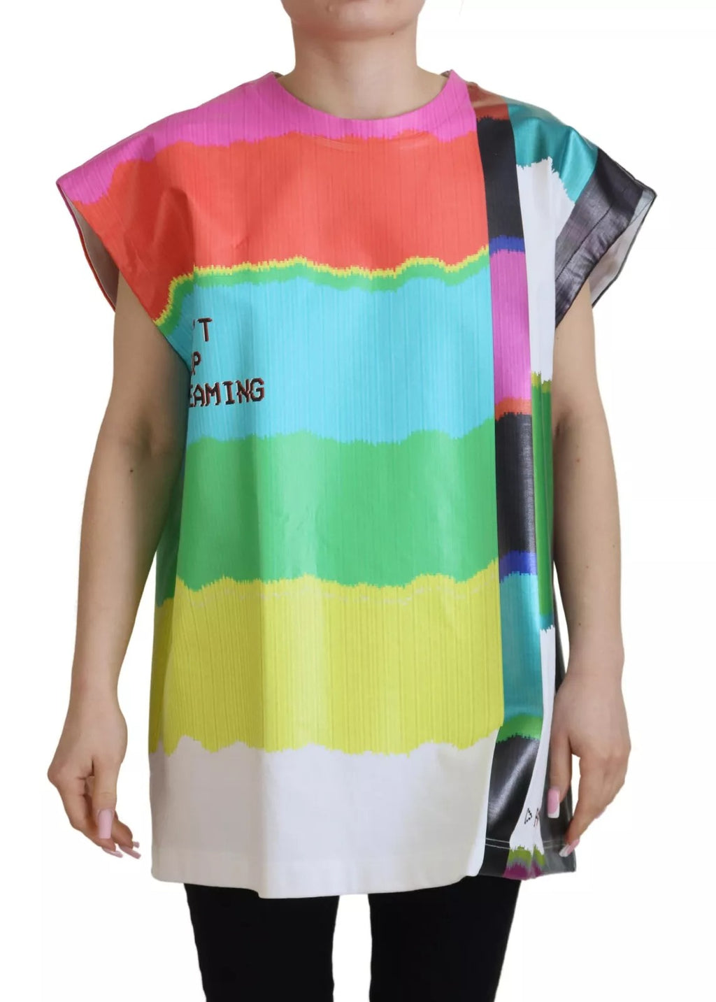 Débardeur en coton Dolce & Gabbana à imprimé multicolore, style T-shirt avec motif téléviseur, look tendance et coloré.