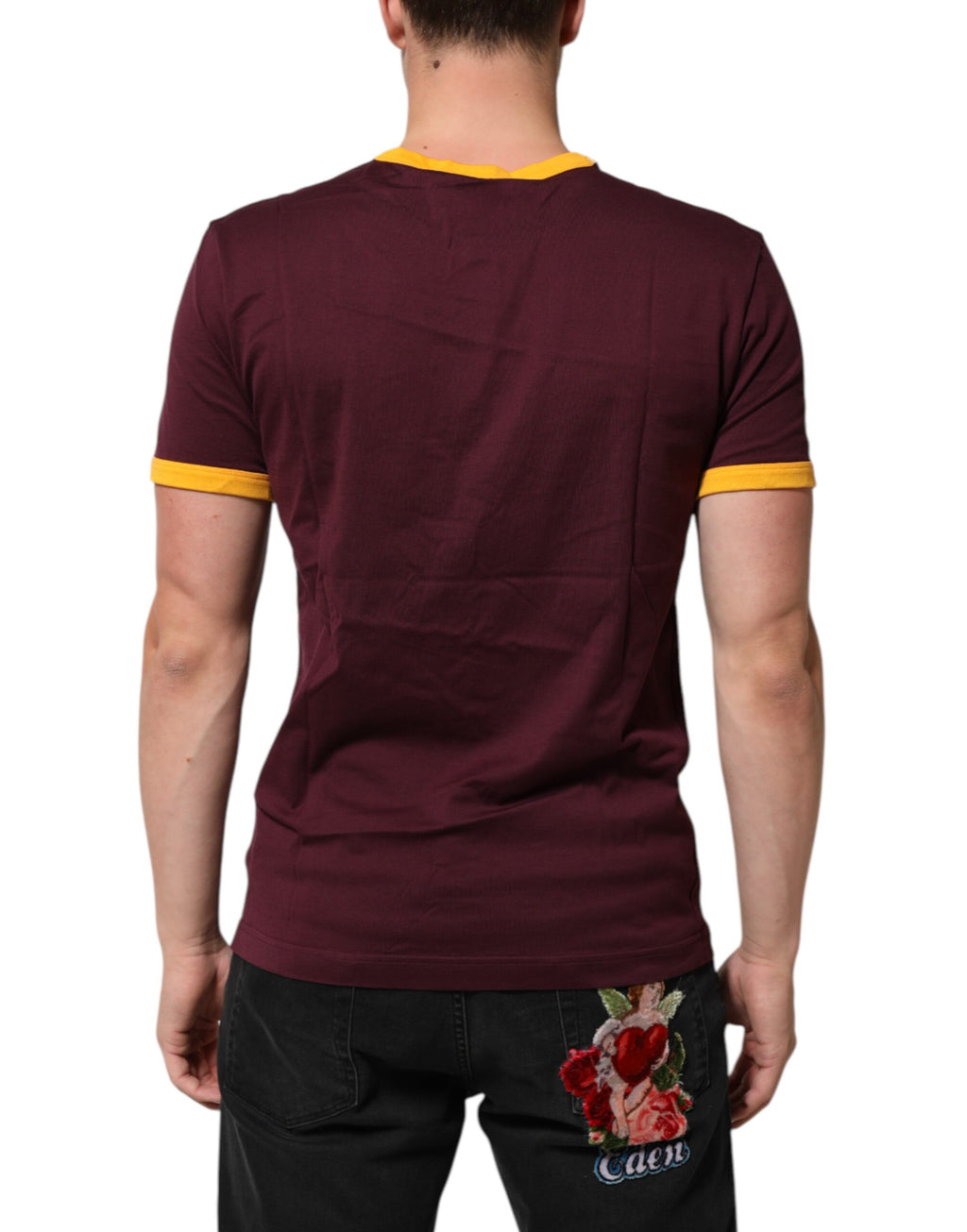 T-shirt en coton bordeaux Dolce & Gabbana DG Super King Logo, visible avec logo imprimé sur le devant.