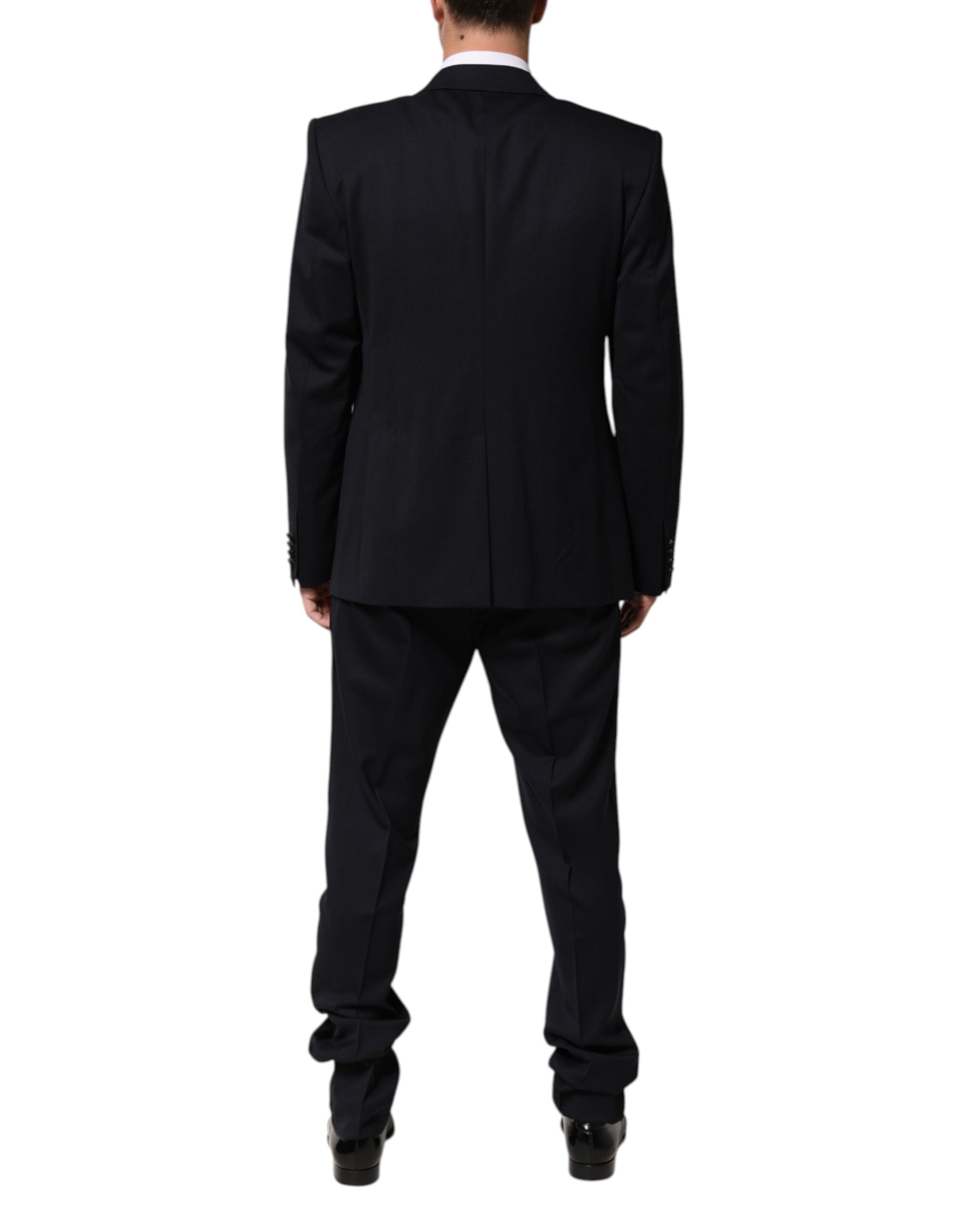 Costume trois pièces en laine et soie noire Dolce & Gabbana Sicilia, veste, pantalon et gilet élégants.