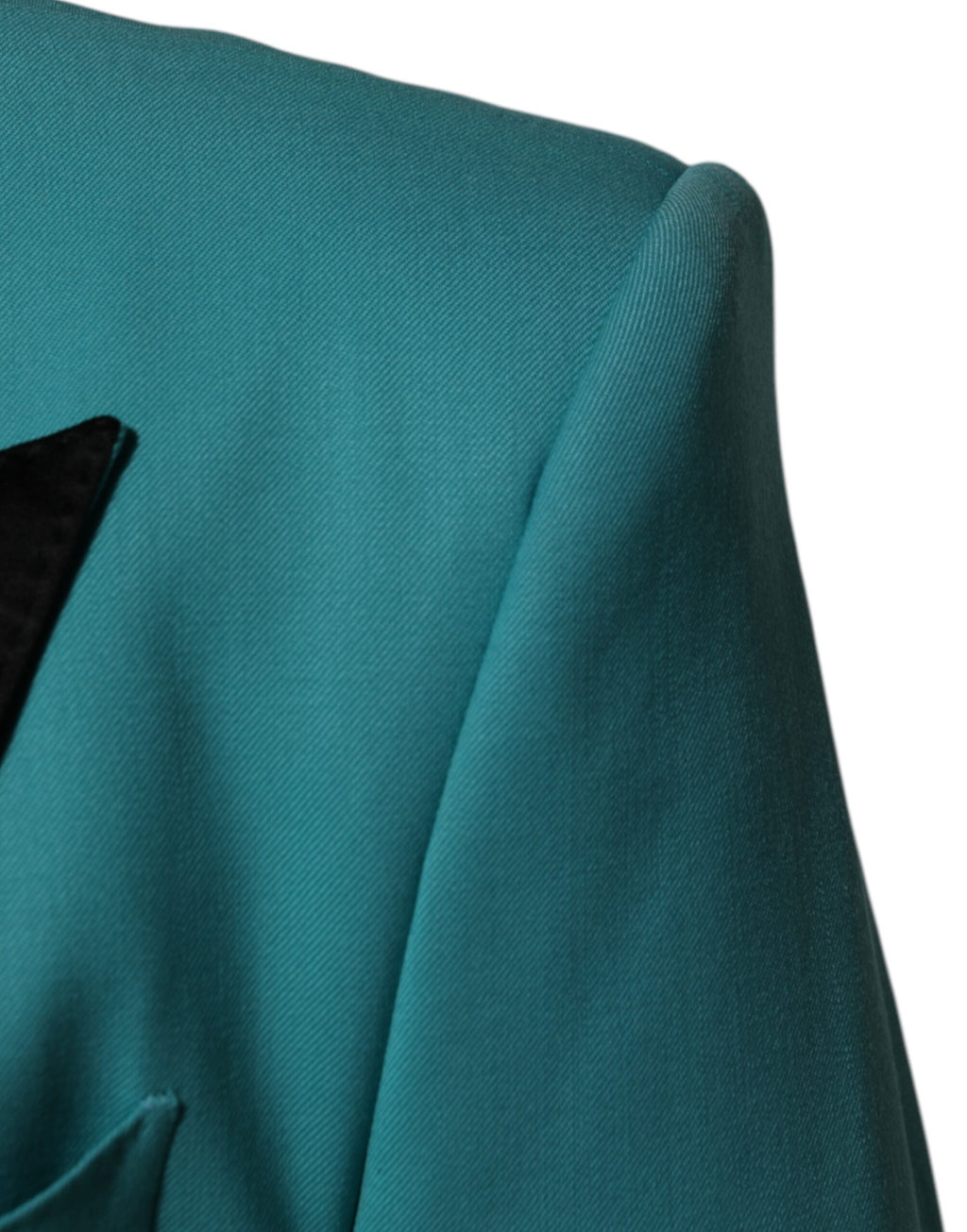 Costume en laine et soie Dolce & Gabbana Cyan, 3 pièces, style Sicilia, visible détails du blazer, pantalon et gilet.