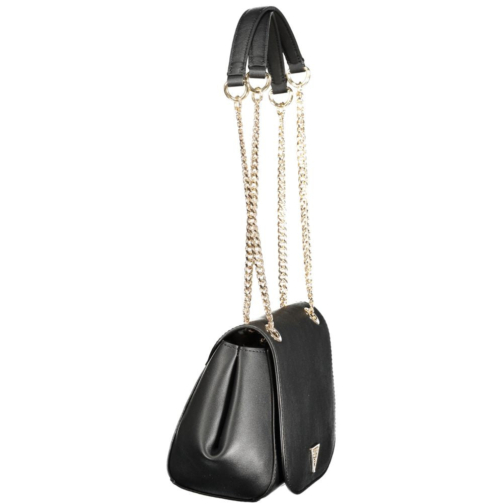 Sac à main noir en polyuréthane Guess Jeans pour femmes, avec design élégant et détails modernes.