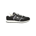 Chaussures sneakers en polyuréthane noir pour homme de la marque Tommy Hilfiger, vue de côté.