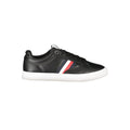 Sneaker homme en polyester noir de Tommy Hilfiger, vue de profil avec semelle blanche et design élégant.
