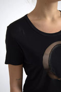 T-shirt ronde en viscose noire de Roberto Cavalli, coupe classique, avec col rond élégant.
