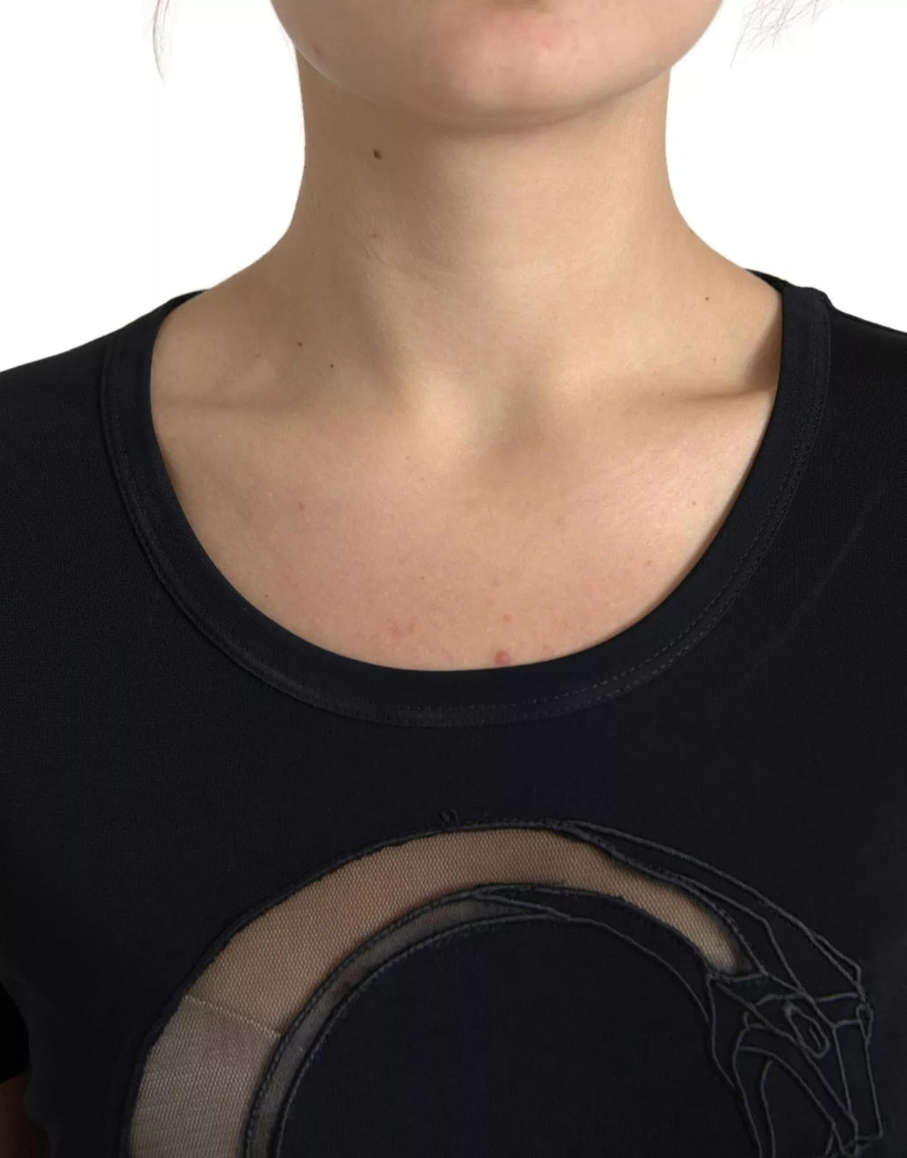 T-shirt classique Roberto Cavalli noir en viscose avec col rond, vue de face, tissu léger et élégant.