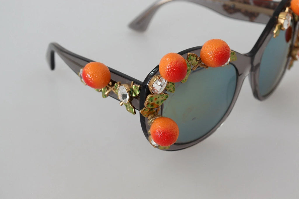Lunettes de soleil Dolce & Gabbana DG4283B en acétate avec cristaux et appliques orange, style élégant et moderne.