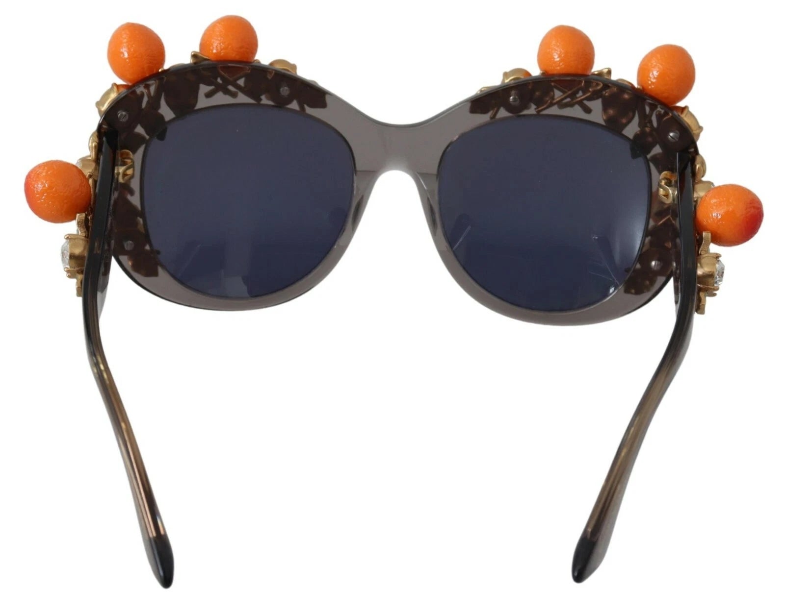 Lunettes de soleil Dolce & Gabbana DG4283B en acétate avec cristaux orange et appliques élégantes, vues de face.