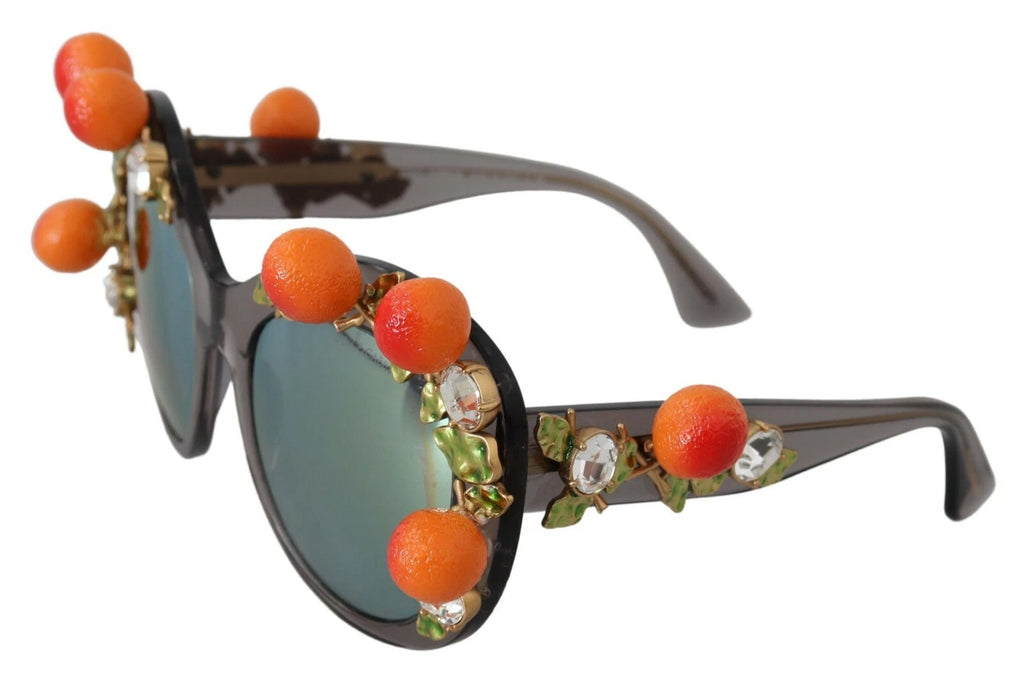 Lunettes de soleil Dolce & Gabbana DG4283B avec monture en acétate et appliques en cristaux orange.