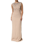 Robe nude crème Dolce & Gabbana ornée de perles et cristaux, avec détails embellis et coupe élégante.